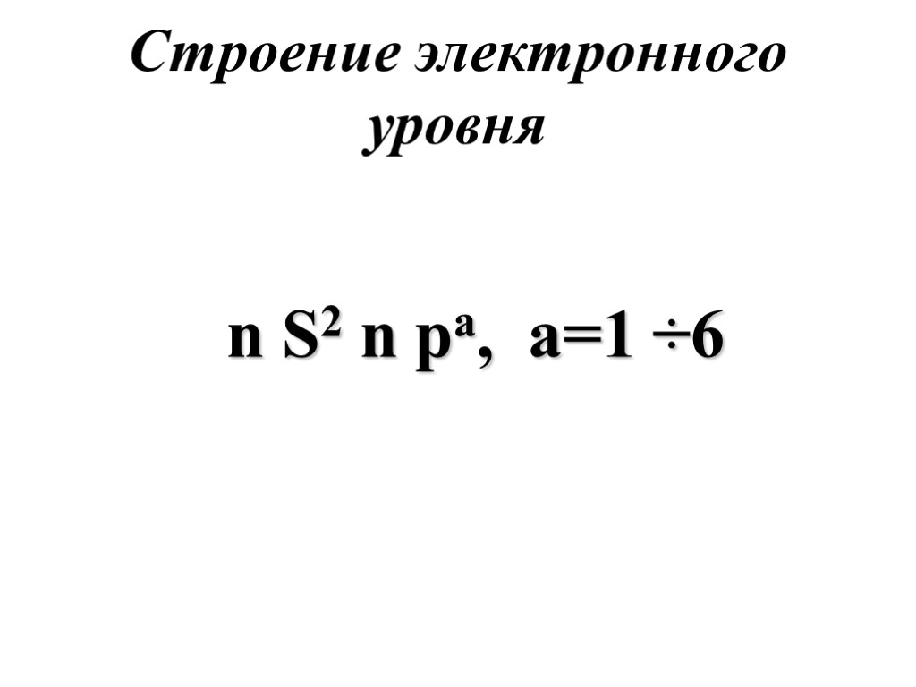 Строение электронного уровня n S2 n pa, a=1 ÷6